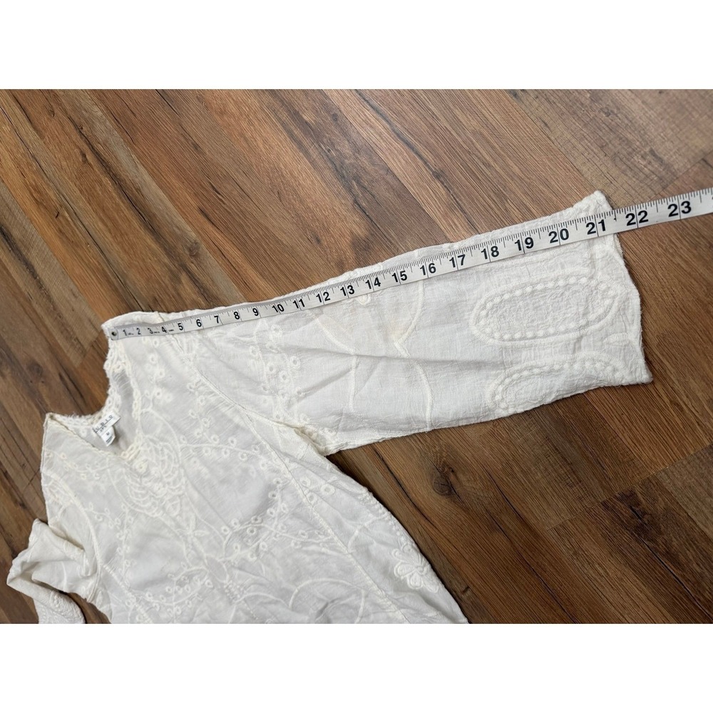Studio JPR White Embroidered Boho Peasant Top Medium Cotton Gauze Lace - Picture 8 of 8